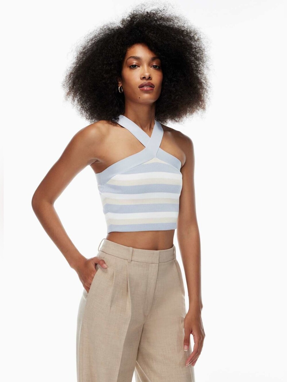 Aritzia Babaton Sculpt Knit Criss Cross Cropped Tank Lg